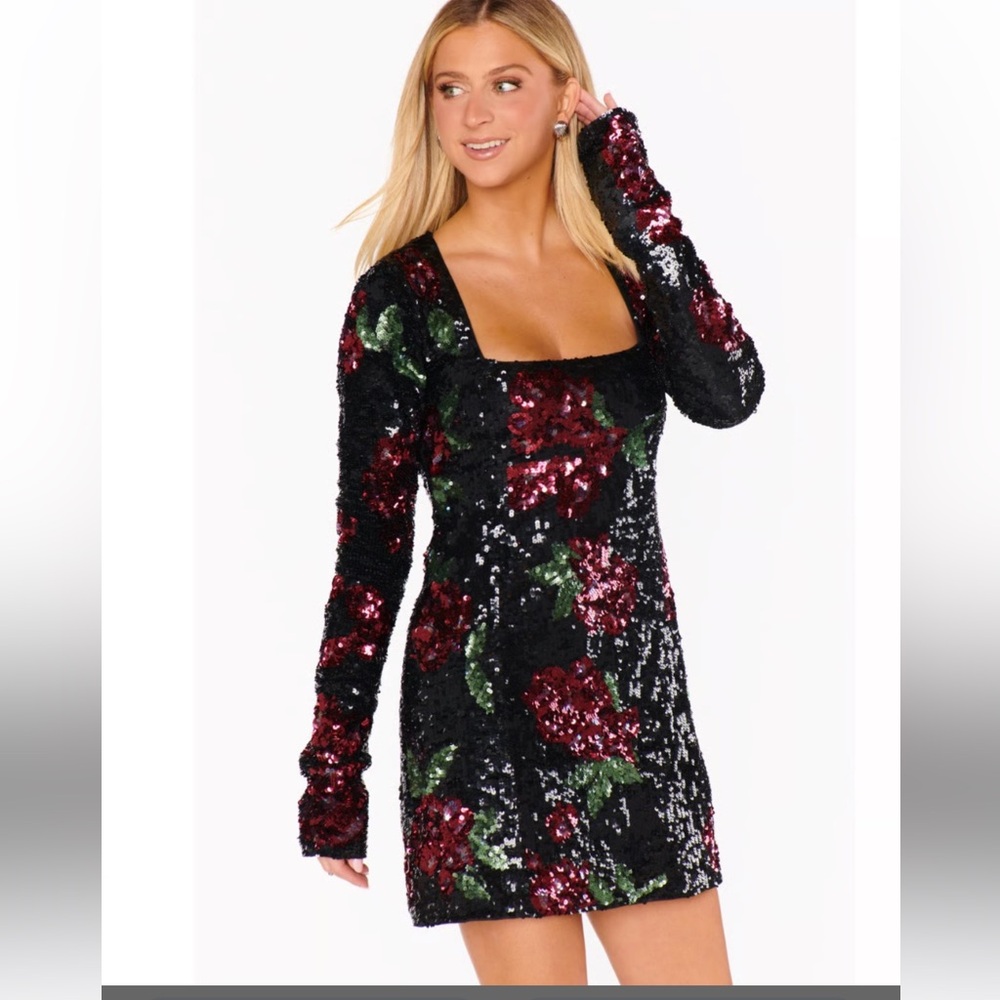 NWT Show Me Your Mumu Out Tonight Mini Dress in Send Me Roses Black Sequins Sz M
